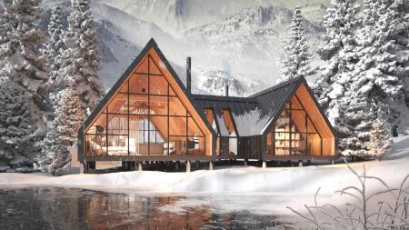 Modern Snow Landscape Snowscape Cottage 3ds max vr