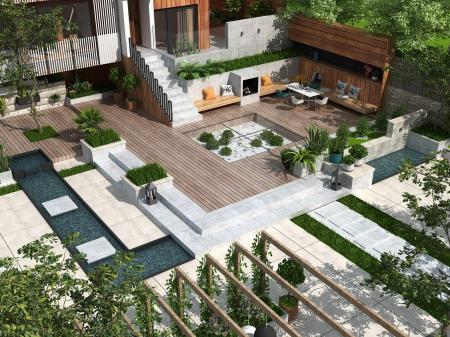 Modern Courtyard Villa Garden 3ds max vray exterio