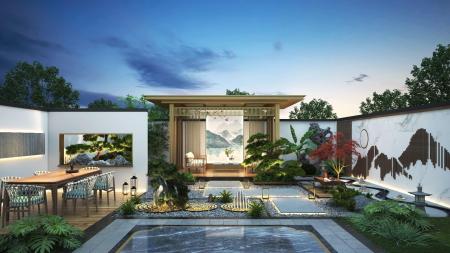 Modern Courtyard Villa Courtyard Chinese Style 3ds