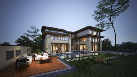 Detached villa 3ds max vray exterior scene model 0