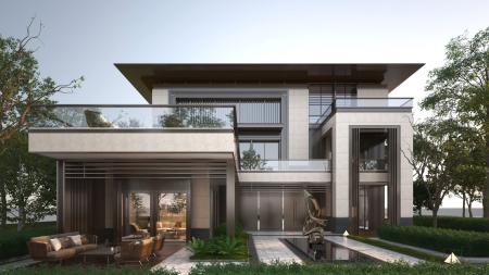 Detached villa 3ds max vray exterior scene model 0