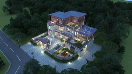 Detached villa 3ds max vray exterior scene model 0