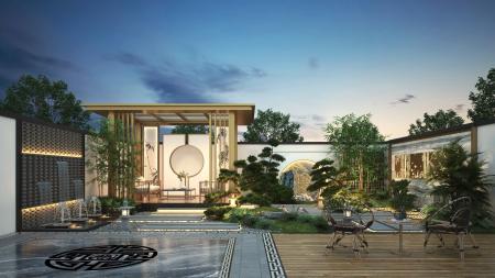 Modern Courtyard Villa Courtyard Chinese Style 3ds