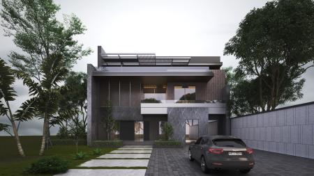 Detached villa 3ds max vray exterior scene model 0