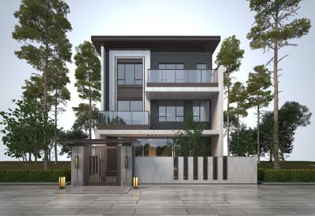 Detached villa 3ds max vray exterior scene model 0