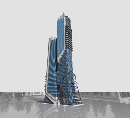 Tower building 3ds max Vray exterior scene model 0